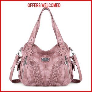 Soft Washed PU Leather Tote Bag with Adjustable Strap, Multiple Pockets